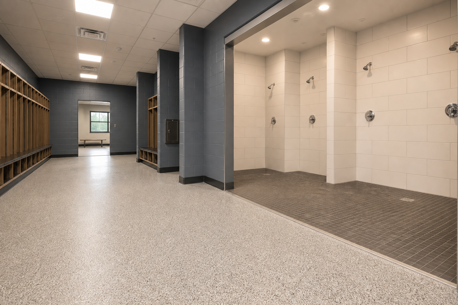 Restored Locker Room with Bright Tile Showers and SlipResistant Flooring