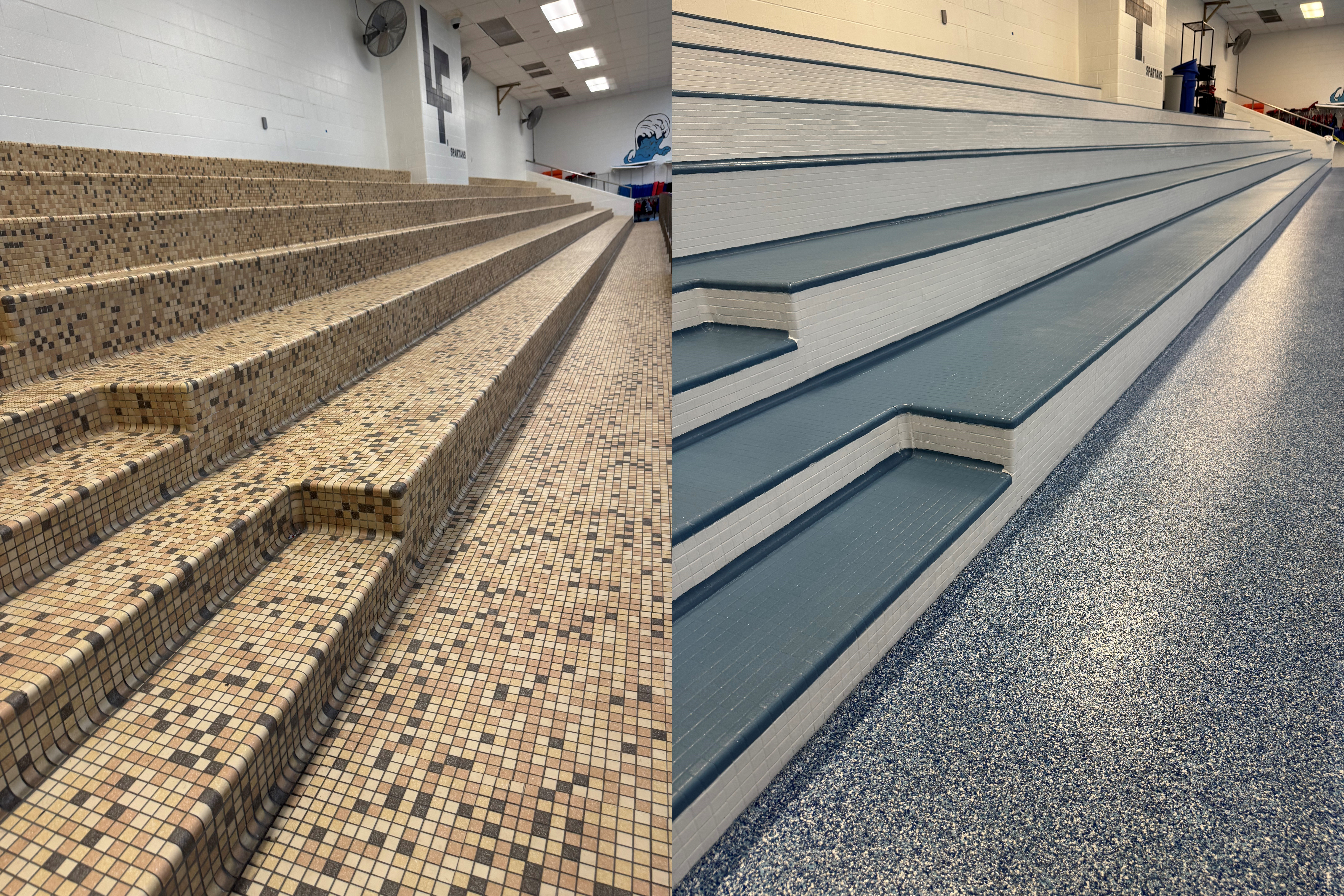Susan Bechtold - Tri-State Tile Restoration - VariGLAZE MAX - ChromaGLAZE- Lake Forest HS - Pool Deck  - BeforeAfter 1